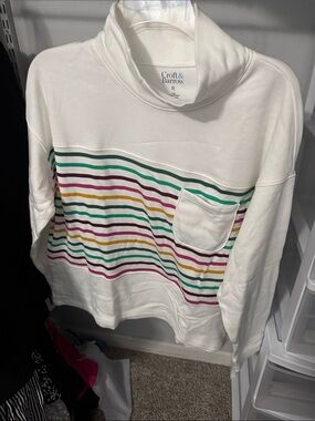 Croft & Barrow Ivory Striped Pocket Sweatshirt